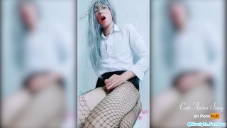 Japanese Sissy Crossdresser masturbating in Office Suit