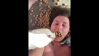 Dirty little milk slut (first time milk play)