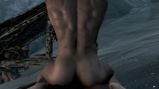 Sucking and riding a busty Redguard pirate’s monster cock
